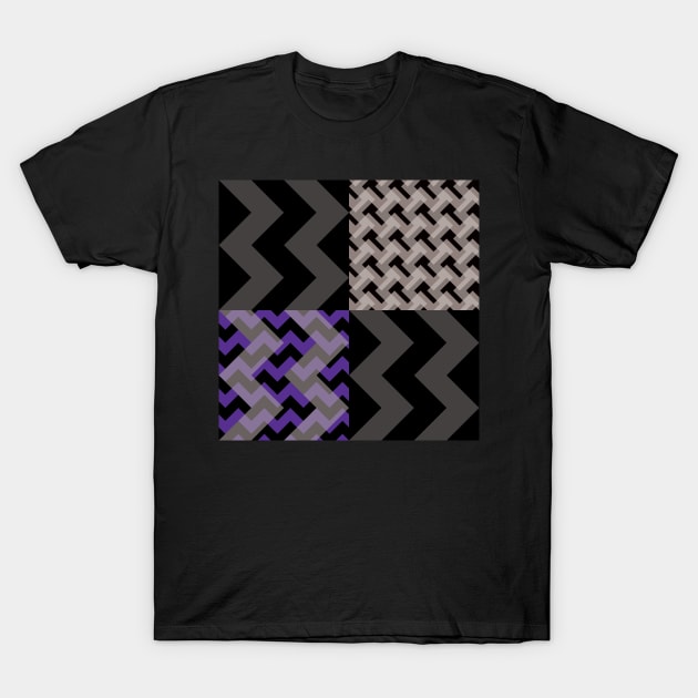 'Ziggy' - in Purple, Lilac and shades of Grey on a Black and Charcoal Grey base T-Shirt by sleepingdogprod